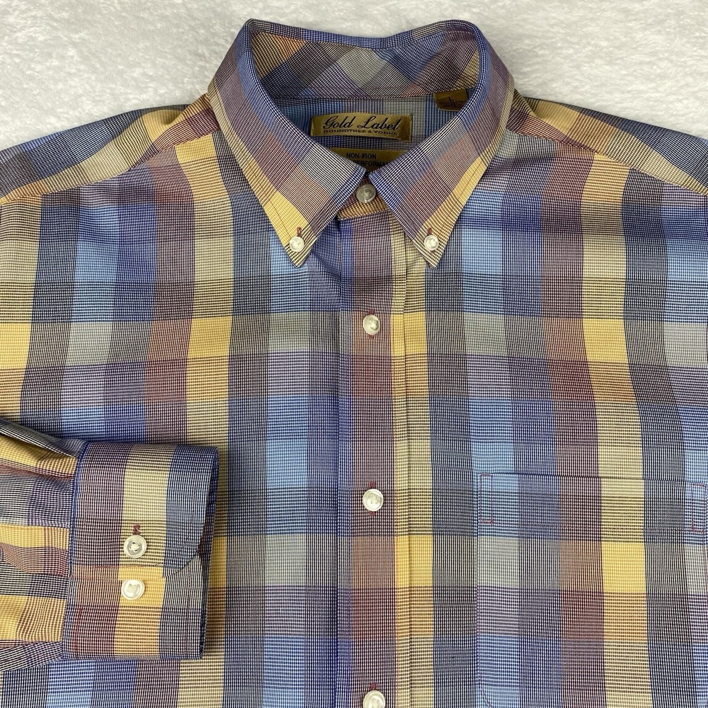 Roundtree & Yorke Gold Label Dress Shirt Mens Large Multicolor Checks No Iron